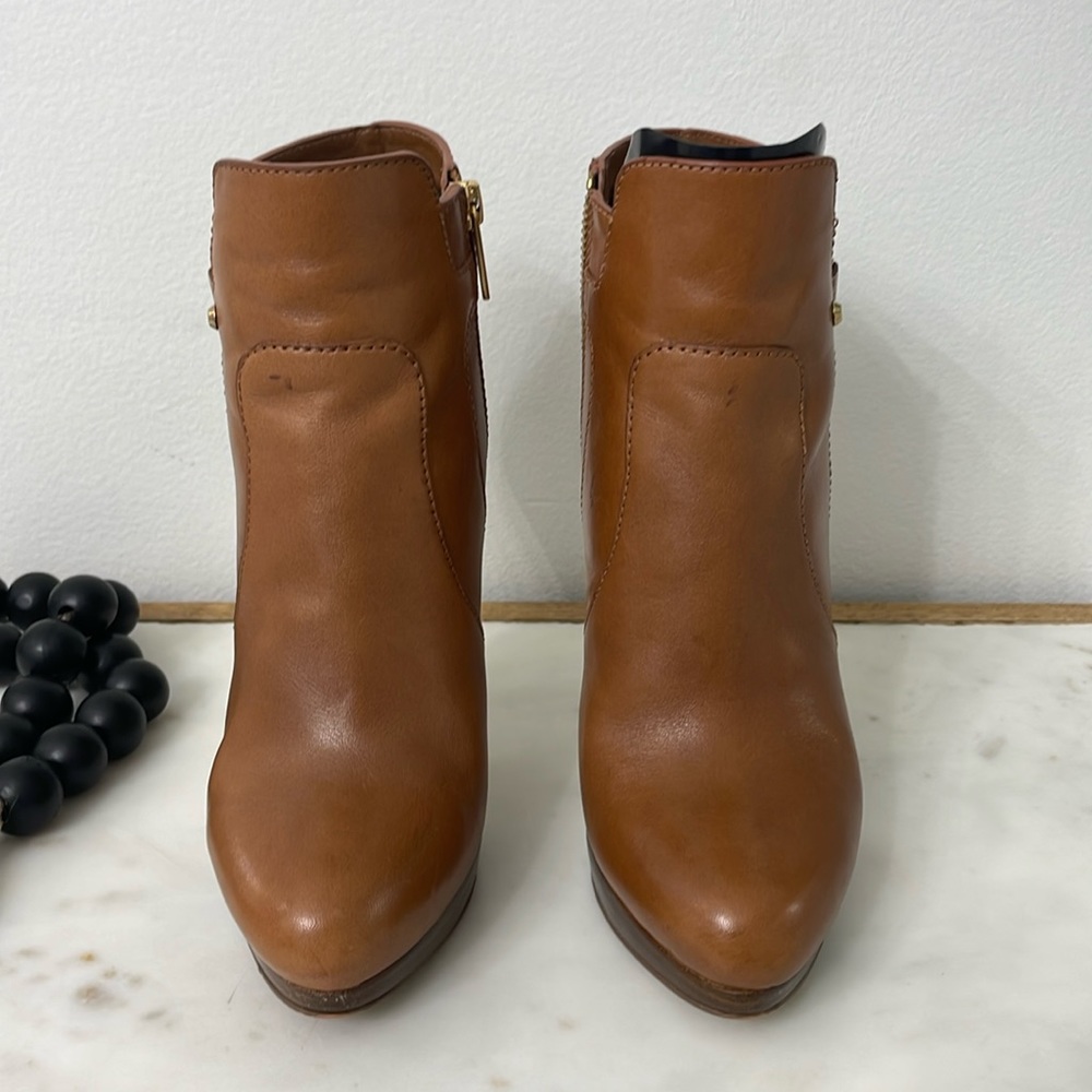 Michael Kors Cognac Leather Platform Heeled Ankle Boots Booties Women’s Size 7 M